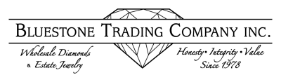 Bluestone Trading Company, Bluestone Trading Company logo, with the words Wholesale Diamonds and Estate Jewelry. Honesty, Integrity, and Value Since 1978" underneath