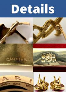 Six photos of small details such as backings, clasps and hallmarks. Photographing these small details is our third jewelry photography tip. 